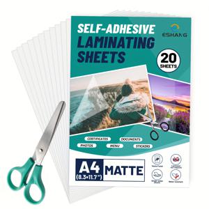 TEMU 20매 무광택 자체 접착 래미네이트 시트 팩, A4 사이즈 (8.3X11.7인치), 투명, 사용 용이, 사진, 문서, 메뉴 및 미술, 공예 및 스크랩북용 스티커 제작에 적합.