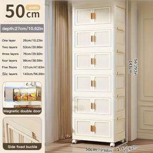 TEMU 1세트 접이식 수납함, 다기능 플라스틱 정리장 - 자석 더블도어와 바퀴로 이동 및 일상 물품, 책, 잡화 정리에 적합, 거실/침실/서재 홈데코용