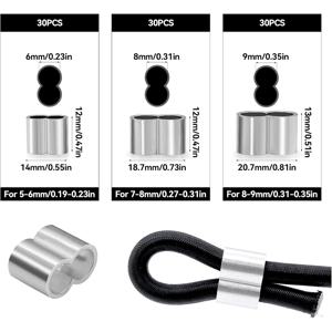 TEMU 90개 프로페셔널 와이어 로프 클립 포장, 크리밍 플라이어 6mm, 8mm, 9.2mm 알루미늄 차단 클램프, 더블 세트, 고무 로프 압력 슬리브, 확장 로프, 방수 오일 클로스 로프