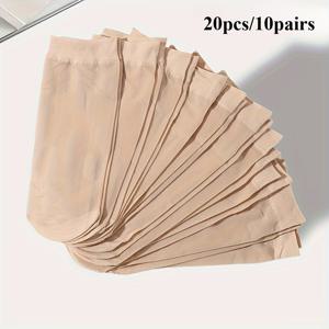 TEMU 20켤레 단색 투명 양말, 편안하고 통기성 좋은 여성용 양말 및 스타킹