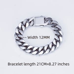 TEMU 2025 스테인리스 스틸 핸드 폴리쉬 미아미 암호화 쿠바 체인. 12mm 힙합 목걸이 팔찌, 남녀 공용 선물