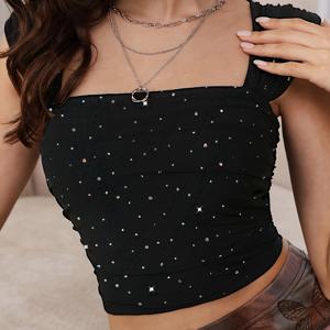 TEMU 블랙 오프숄더 여성용 신축성 라운드넥 캐미솔