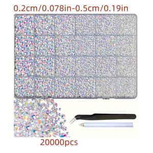 TEMU 20000개 레진 라인스톤 (핀셋 포함), 공예용, 투명 플랫백 보석, 공예 의류 텀블러 신발 패브릭 네일 아트 장식