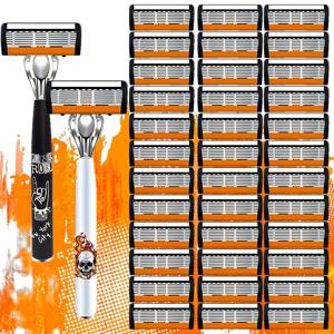 TEMU 얼굴 클렌징 도구를 위한 2개의 손잡이 + 60개의 고품질 진보적인 블레이드 부착물, 남성과 여성 모두에게 적합한 클래식 수동 안전 면도기.