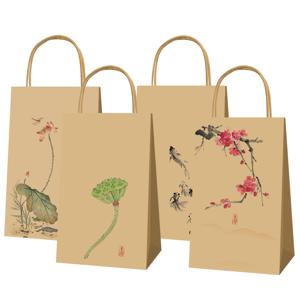 TEMU 12개 크래프트 종이 중국 수묵화 선물백, 풍부한 지역 매력을 풍기는 제품. 일상 사용, 사무실, 파티 및 다양한 행사에 적합. 깨끗하고 위생적이며 분위기를 한층 더 돋보이게 합니다