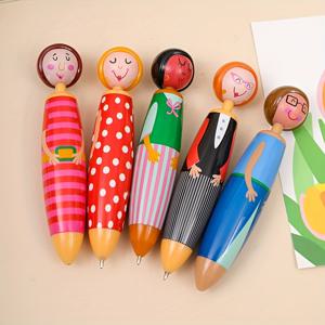 TEMU 5개의 만화 캐릭터가 그려진 리트랙터블 라운드 볼펜, 빠른 건조 잉크, 미세한 팁, 타원형 - 재미있는 사무용품