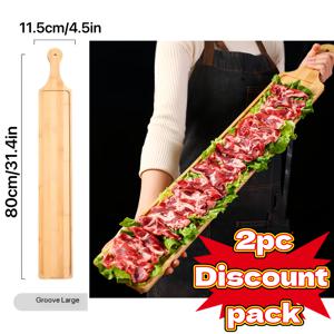 TEMU 최대 길이 31.4인치/80cm 대나무 직사각형 트레이 2개 세트 - 핫팟, 스테이크, 애피타이저에 적합 - 내구성 있는 주방 및 레스토랑 식기류 - 천연 대나무 디스플레이 보드, 소형, 중형, 대형 모델 3가지로 다양한 상황을 충족