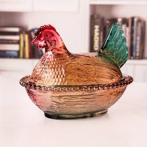 TEMU 1개 우아한 닭 모양 유리 보관용기 뚜껑 포함 - 복잡한 핑크, 그린, 옐로우 디자인 - 사탕, 설탕, 간식 또는 테이블 장식에 완벽함 - 손세척 전용
