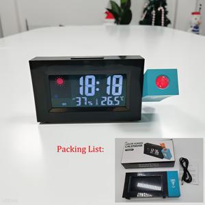 TEMU 날씨 정보를 표시하는 프로젝션 알람 시계, 온도, 습도, 영구 캘린더를 표시하는 사각형 소형 시계, 음성 활성화 백라이트, USB 및 배터리를 통해 듀얼 전원 공급, 버튼에서 소리 없는 무소음 시계