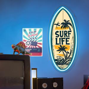TEMU 서핑 라이프 LED 네온 사인 - USB 전원, 스위치 제어 벽 장식, 광택 메탈 마감 및 투명 아크릴 디자인 - 침실, 집 또는 해변가의 완벽한 생일 및 휴일 선물
