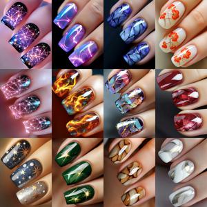 TEMU 288피스 프레스온 네일 세트, 중간 길이 스퀘어 인조네일 콤보 키트 - 신년 에디션 플로럴 & 패턴, 반짝이는 멀티컬러 탈부착 박스 디자인, 봄/여름용 심플하고 스타일리시한 아름다운 네일 스티커