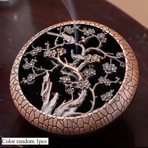 TEMU 금속 합금 향로 & 재받이 세트 - 구리톤 꽃나무 디자인, 코일/콘 스틱 홀더, 홈 데코, 명상, 요가용 - 전기 불필요, 향 애호가를 위한 완벽한 선물, 우아한 액세서리, 정교한 금속 공예