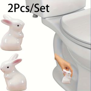 TEMU 세라믹 토끼 변기 캡 2개 세트, 매력적인 토끼 변기 볼트 커버 - 장식적인 욕실 나사 캡, 홈 데코 - 욕실, 침실 및 테이블 상판 장식에 이상적, 독특하고 즐거운 선물