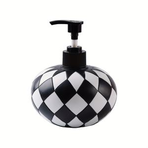 TEMU 1개 현대적인 검정과 흰색 체크무늬 레진 비누 디스펜서 - 리필 가능한 카운터탑 로션 펌프 병, 욕실 장식용, 프탈레이트 프리, 스타일리시한 홈 액세서리, 카운터탑 비누 디스펜서 | 체크무늬 | 슬림한 마감