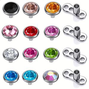 TEMU 12개/15개 큐빅 지르코니아 데르말 앵커 탑 3mm/4mm/5mm/6mm, 4개 14G 수술용 스틸 내부 나사산 데르말 앵커 베이스 마이크로데르말 피어싱 (여성 남성용)