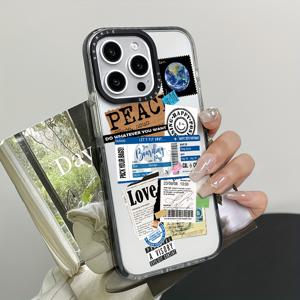 TEMU 새로운 TPU 소재로 제작된 블랙 테두리 포스트카드 프린트 폰 케이스로, Apple 시리즈 11, 12, 13, 14, 15, 16 Pro Max에 맞게 디자인되었습니다.