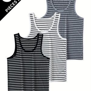 TEMU 남성용 탱크 탑 3종 세트 (피트니스, 캐주얼 스포츠용), 프린트가 있는 통기성 좋은 민소매 셔츠, 편안한 라운드넥 상의 (홈웨어용)|나시티|남자나시|민소매