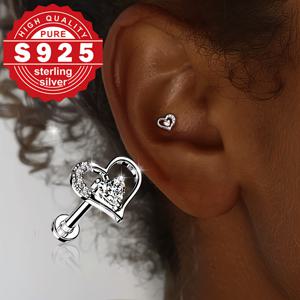 TEMU 1/2G 925 실버 레이디 노즈 스터드 귀걸이, 18K 골드 도금, 합성 지르코니아 , 하트 디자인, 저알러지, 나사 백, 데이, 파티, 음악 축제용. Kpop 스타일 주얼리