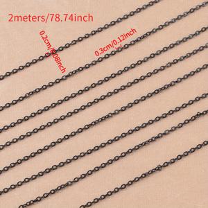 TEMU 2미터 스테인리스 스틸 플랫 씬 O-체인 - 스트리트 스타일 블랙 DIY 목걸이 팔찌 제작용, 다목적 내구성 비즈 체인, 의류 장식용, 디자인 액세서리, 세련된 유니폼 스타일 체인, 패션 소품 공예 재료