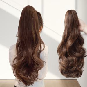 TEMU 18인치 우아한 바디 웨이브 클립인 헤어 익스텐션 여성용 - 리얼리스틱 브라운 웨이브 헤어, 사용하기 쉬움, 크리스마스, 할로윈 파티 및 모든 행사에 완벽, 축제 헤어 액세서리 | 자연스러운 룩 가발 | 부드러운 질감 가발, 헤어 액세서리