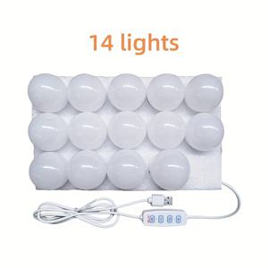 TEMU 1 (14개) USB 미러 라이트 세트, 3가지 컬러 메이크업 미러를 특징으로 하는 미러 라이트입니다. 전면 조명은 밝기와 색상을 조절할 수 있으며, 긴 전원 케이블과 구형 디자인을 특징으로 합니다.