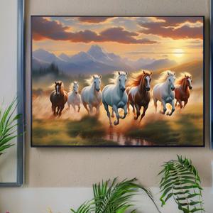 TEMU 1개 행운의 일곱 말 캔버스 아트 프린트, 액자 없음 12x16인치 벽 장식, 집, 침실, 거실, 욕실, 사무실용 - 말 애호가를 위한 완벽한 선물, 말 애호가 선물