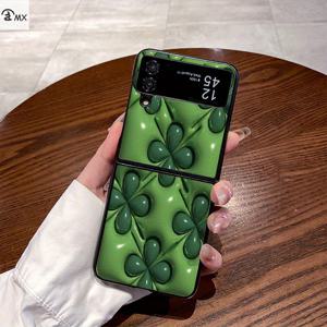 TEMU 휴대폰 케이스 - 삼성 Z Flip3, Z Flip4, W23 Flip, Z Flip5, W24 Flip, Z Flip6, Z Fold2, W21, Z Fold3, W22, Z Fold4, W23, Z Fold5, W24, Z Fold6에 적합한 녹색 클로버 패턴 디자인. Hig 재질로 제작된 특별한 삼성 폰 케이스입니다.