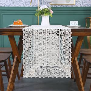 TEMU 1개 크로셰 레이스 테이블보 | 빈티지 베이지, 직사각형, 폴리에스터, 주방, 커피 테이블, 컨트리 농가, 거실, 침실 화장대에 적합, 크리스마스, 새해, 라마단 파티에 적합, 다양한 크기 제공 15.7x47.