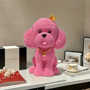 TEMU 1pc 귀여운 핑크 비즈 강아지 레진 조각품, 금색 왕관 - 책장, 거실, 사무실 장식용 추상 미술 조각품 - 데이, 어머니의 날, 추수 감사절, 등에 이상적인 선물, 책장 장식 | 추상 미술 강아지 | 세부적인 공예 기술, 강아지 장식