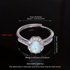 TEMU MUFAN 조절 가능한 오팔 반지 - S925 실버 빈티지 엘레강트 디자인, 독특한 색상 변화를 보이는 천연석, 어버이날, 파티 & 데일리 착용을 위한 완벽한 선물, 파티 액세서리, 세련된 스타일, 내구성 좋은 주얼리