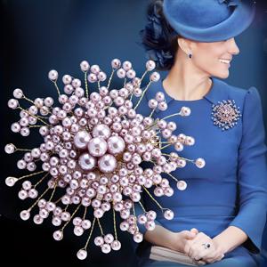 TEMU 빈티지 페이크 플로럴 브로치 - 화이트 & 퍼플 레트로 핀 웨딩, 연회, 어버이날 선물용 우아한 드레스 액세서리 | 골든 디테일 여성 코트 장식품