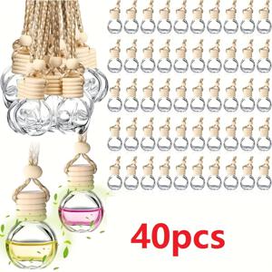 TEMU 차량용 향기 걸이 향수병 40개입 0.34Oz, 차량용 방향제용 빈 유리 디퓨저 병, 걸이형 향기 장식품, 리필 가능 에센셜 오일 병, 차량 장식.|차량용방향제