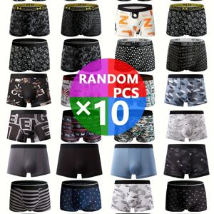 TEMU 10팩 남성 프린트 드로즈, 폴리에스터 니트 원단, 높은 신축성, 부드럽고 편안한 통기성 좋은 숏팬티, 레귤러 핏