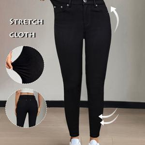 TEMU 여성용 하이웨이스트 스트레치 스키니 청바지 | 캐주얼 단색, 메탈 버튼 디테일, 포켓, 올 시즌 착용 - GILIPUR