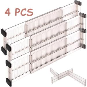 TEMU 4개 투명한 아크릴 서랍 분리대 + 미끄럼방지 패드 | 조절 가능한 옷장 & 수납함용, 의류/속옷/양말 정리 | 주방 사무실 수납 | 공구없이 간편 조립, 수납 정리기, 클로젯 오거나이저, 공간절약형 디바이더, 모던한 수납, 튼튼한 제작, 경량화된 디바이더, 조절 가능한 칸막이, 소형 생활공간&바쁜직업인을 위한 스토리지