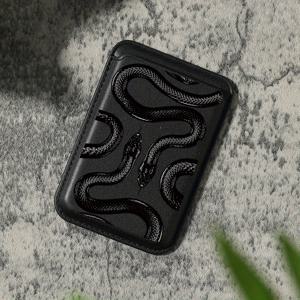 TEMU 2025년 신상 럭셔리 패셔너블 블랙 스네이크 패턴 인조 PU 가죽 자석 카드 홀더 아이폰 16 15 14 13 12 프로 맥스 PU 가죽 지갑 부착물, 1-2장의 카드 보관, 내장 보안 포켓 KA1 장착