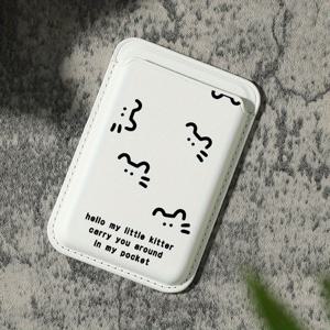 TEMU 아이폰을 위한 고급 패션적인 아름다운 검은 고양이 패턴 인조 가죽 자석 카드 홀더 아이폰 16 15 14 프로 맥스 KA1 인조 지갑 부착물, 1-2 개의 카드를 보관, 내장 보안 포켓이 장착되어 있습니다.