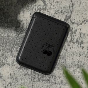 TEMU 고급스러운 패셔너블한 블랙 체리 패턴 인조 PU 가죽 자석 카드 홀더 아이폰 16 15 14 프로 맥스용 PU 가죽 지갑 부착물, 1-2장의 카드 보관, 내장 보안 포켓 장착