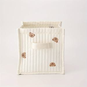 TEMU 손잡이가 있는 화이트 스퀘어 보관 바구니, 기저귀, 옷, 장난감에 적합 - 리본 보우 디자인의 휴대용 나일론 정리함, 엄마와 아이를 위한 완벽한 선물