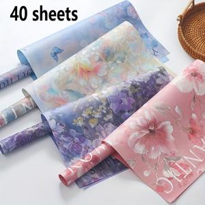 TEMU 방수 부케 포장지 40개 세트, 유화 스타일 디자인, 플라스틱 표면 사용 권장, DIY 수제 꽃집 용품, 선물 포장용 아트 크래프트 종이 포함
