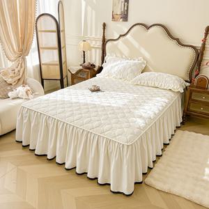 TEMU 현대식 우아한 레이스 침대 스커트 1개; 부드럽고 가벼운 베이지색, 사계절 사용 가능, 세탁기 사용 가능; 침실, 게스트룸 및 호텔 장식에 이상적