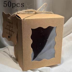 TEMU 50개 우아한 촛불 선물 상자, 투명 디스플레이 창이 있는 3.35x3.35x3.94 인치 - 결혼식, 생일, 샤워 및 파티에 완벽 - 끈 및 태그 포함 - 선물 및 보석 선물에 이상적 - 장식 촛불 홀더 | 종이 구조, 생일 촛불 홀더 | 세련된 포장 | 종이 구조 Bo