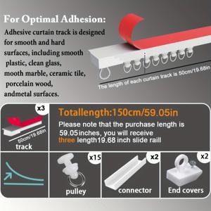 TEMU 천장 또는 벽에 사용할 수 있는 초박진하고 초 rộng한 접착식 커튼 트랙 - 드릴 필요 없음, 쉬운 설치, 19.69