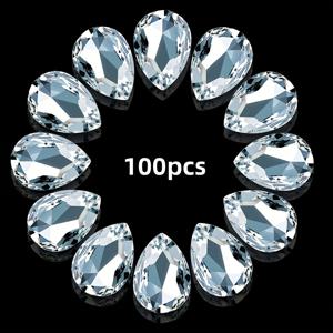 TEMU 100개 눈물방울 모양의 인조 유리 라인스톤 - 보석 제작, 신발 장식 및 DIY 공예용 우아한 화이트 장식 보석 - 내구성 있고 다용도로 사용 가능한 고품질 유리 소재, DIY 공예 장식품 | 반짝이는 보석들 | 정밀하게 절단된 보석, 보석 만들기용 유리 구슬