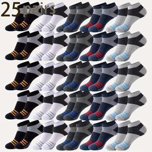 TEMU 25 쌍 남성 아θλη스 양말 - 스타일리시한 블랙, 화이트, 그레이 니트 스포츠 양말, 컬러풀한 , 폴리에스터 블렌드, 기계 세척 가능, 아θλη스 양말|스타일리시한 아θλη스 양말|스트레치 가능한 소재