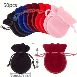 TEMU 50pcs 소프트 벨벳 드로스트링 선물 가방 - 실크 리본 타이로 다양한 색상, 보석, 목걸이, 결혼식, 생일, 크리스마스 파티 선물, 보석 선물 가방|세련된 디자인|부드러운 텍스처, 보석 포켓