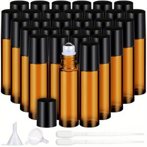 TEMU 8/30개 롤온 병, 10ml 빈 유리 향수병, 에센셜 오일 & 퍼퓸용 롤러 병, 무향료, 여행 및 샘플에 이상적, 스테인리스 볼 포함, 깔때기와 피펫 드롭퍼 제공, 여행 액세서리 (10ml 호박색)