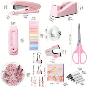 TEMU 10-in-1 궁극의 개학 학습 세트, 스테이플러, 스티커, 가위, 테이프 등이 포함된 책상 정리함 - 학생 및 창의적인 마음을 위한 완벽한 선물 (보라색 / 핑크)