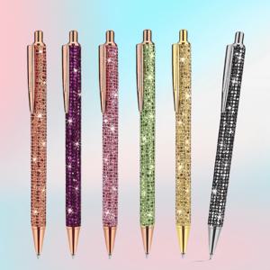 TEMU 5pcs 스파클링 금속 펜 케이스 - 눈부신 색상 (보라색, 금색, 녹색, 검은색, 핑크색) retractable black ink, 1.0mm 중간 끝 - 가정, 학교 및 사무실 사용에 이상적 - 선물 준비된 디자인