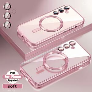 TEMU 폰 케이스: 럭셔리 충격방지 도금 마그네틱 무선충전 케이스 S23 S24 S25 S20 S21 S22 Plus FE 23 24 25 울트라 투명 마그네틱 렌즈 필름 보호